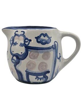 MA Hadley Hand Painted Cow Creamer Jug Blue Farmhouse Folk Art Vintage Farmcore